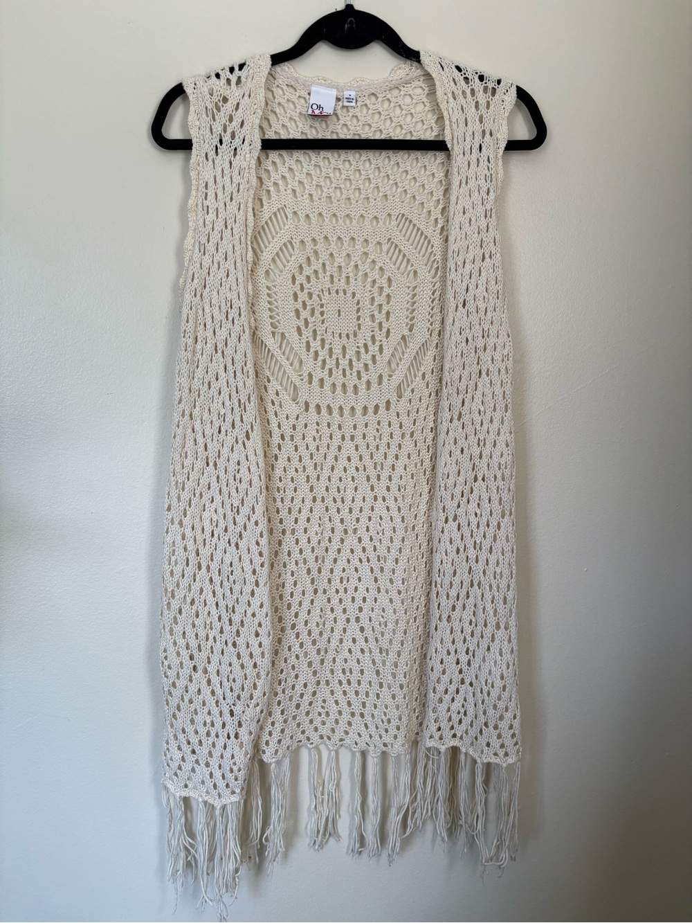 Oh MG! Open Front Crochet Fringe Vest Size Small